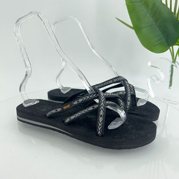 Teva Women's Olowahu Sandal Size 10 Thong Slide Flip Flop Black Tan Comfy - Picture 1 of 13